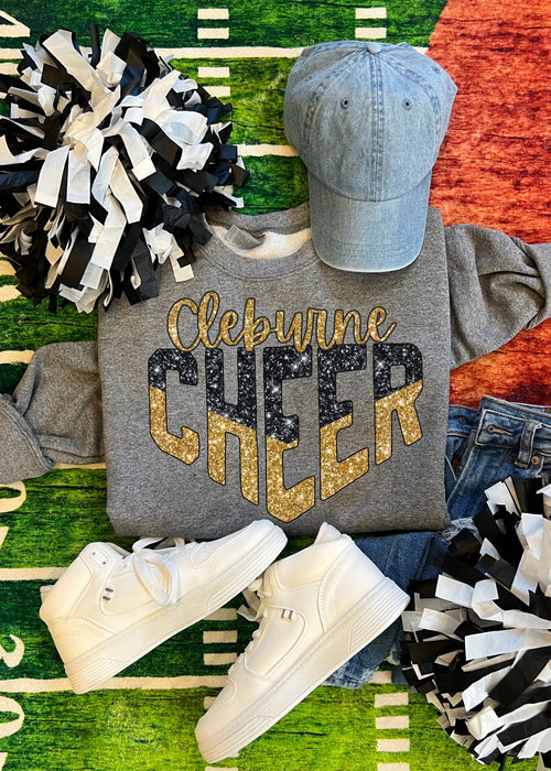 Cleburne Cheer - Elaburne Cheer Faux Glitter Crew Sweatshirt (CHEER1001-DTF-SS)